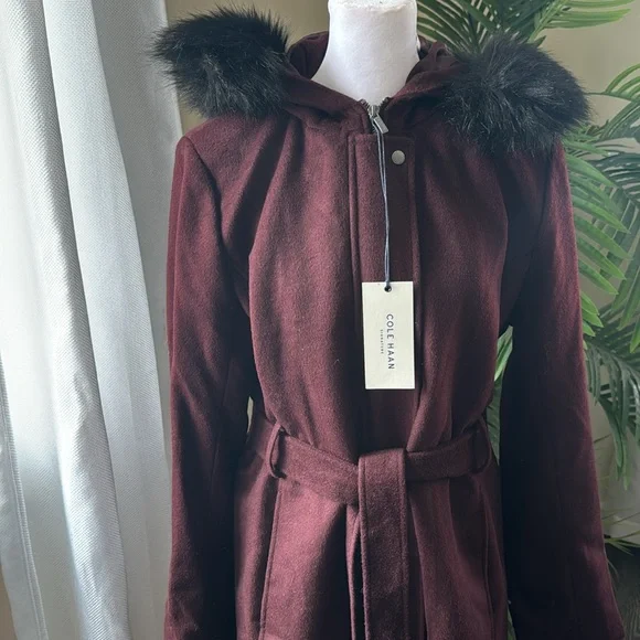 Cole Haan Signature Faux Fur Trim Wool Blend Jacket, BRAND NEW, Size 14, $375 - Picture 10 of 14